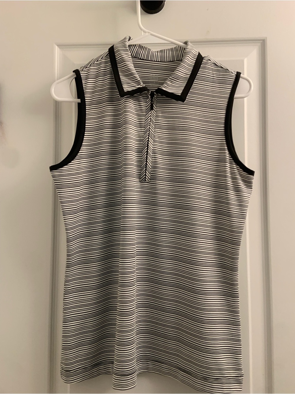Striped Sleeveless Polo Tank Top - Black and White